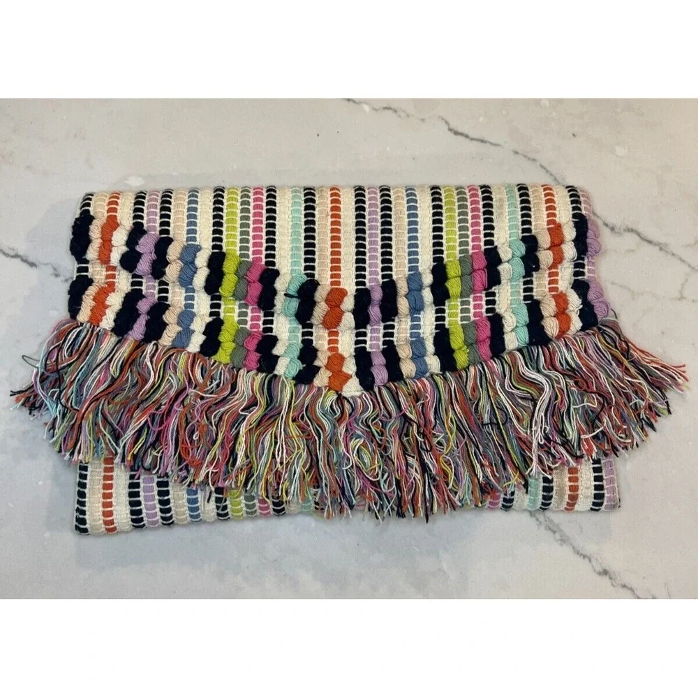 Stella & Dot Tai Bag Clutch Boho Fringe Multicolors Bohemian Hip India Trendy